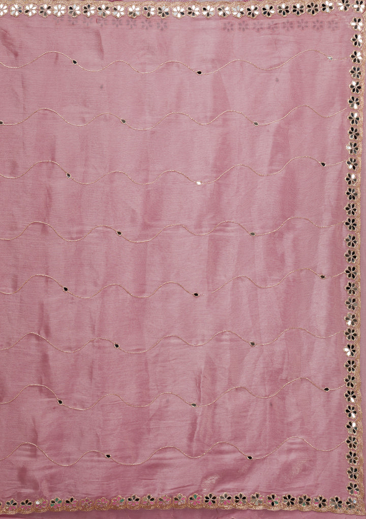 Onion Pink Organza Mirrorwork Saree With Matching Blouse Piece