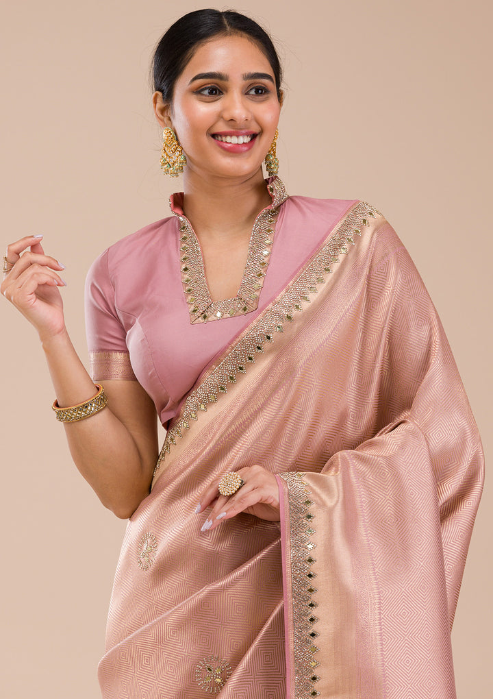 Onion Pink Mirrorwork Silk Saree