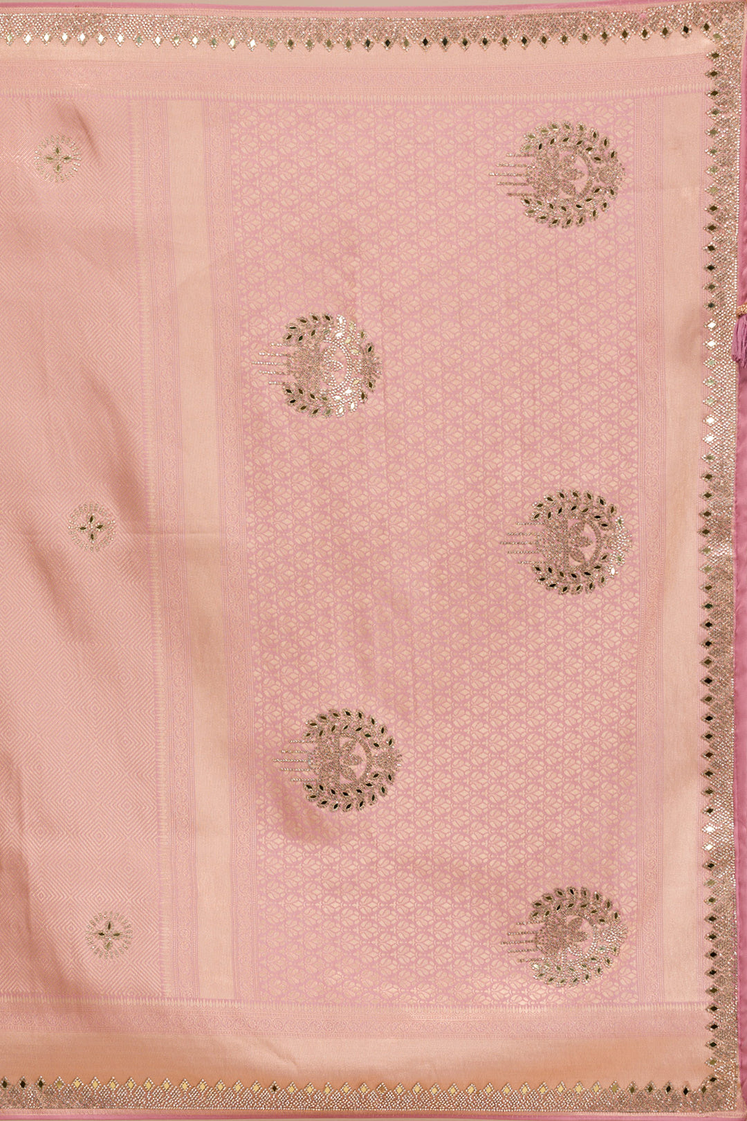 Onion Pink Mirrorwork Silk Saree