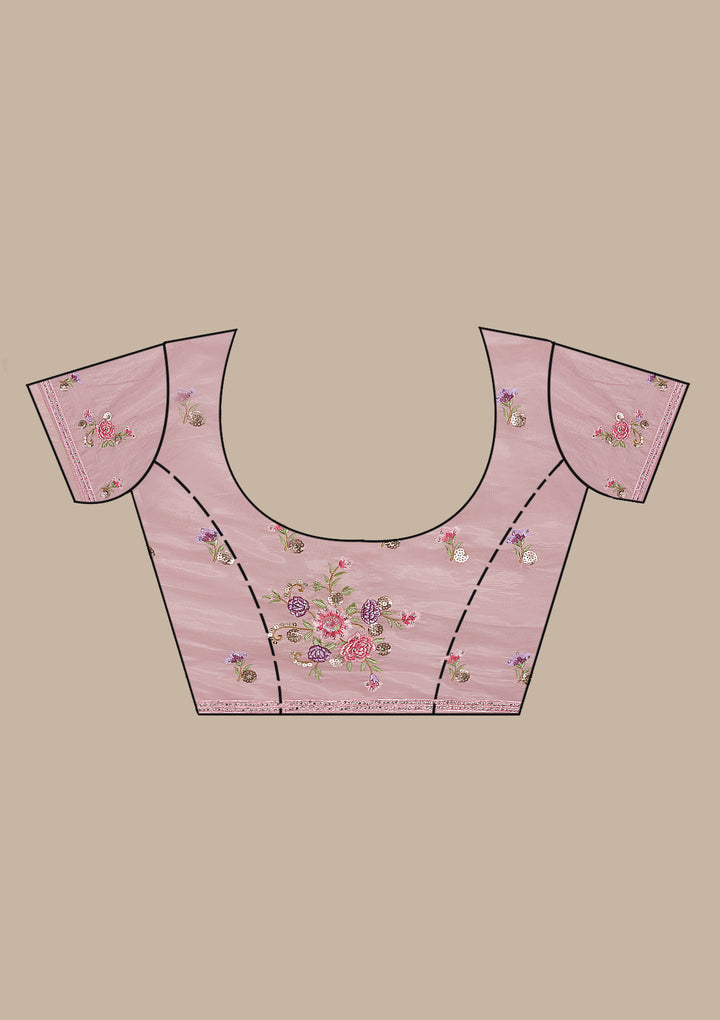 Onion Pink Threadwork Tissue Saree