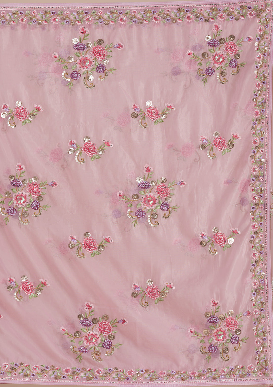 Onion Pink Threadwork Tissue Saree