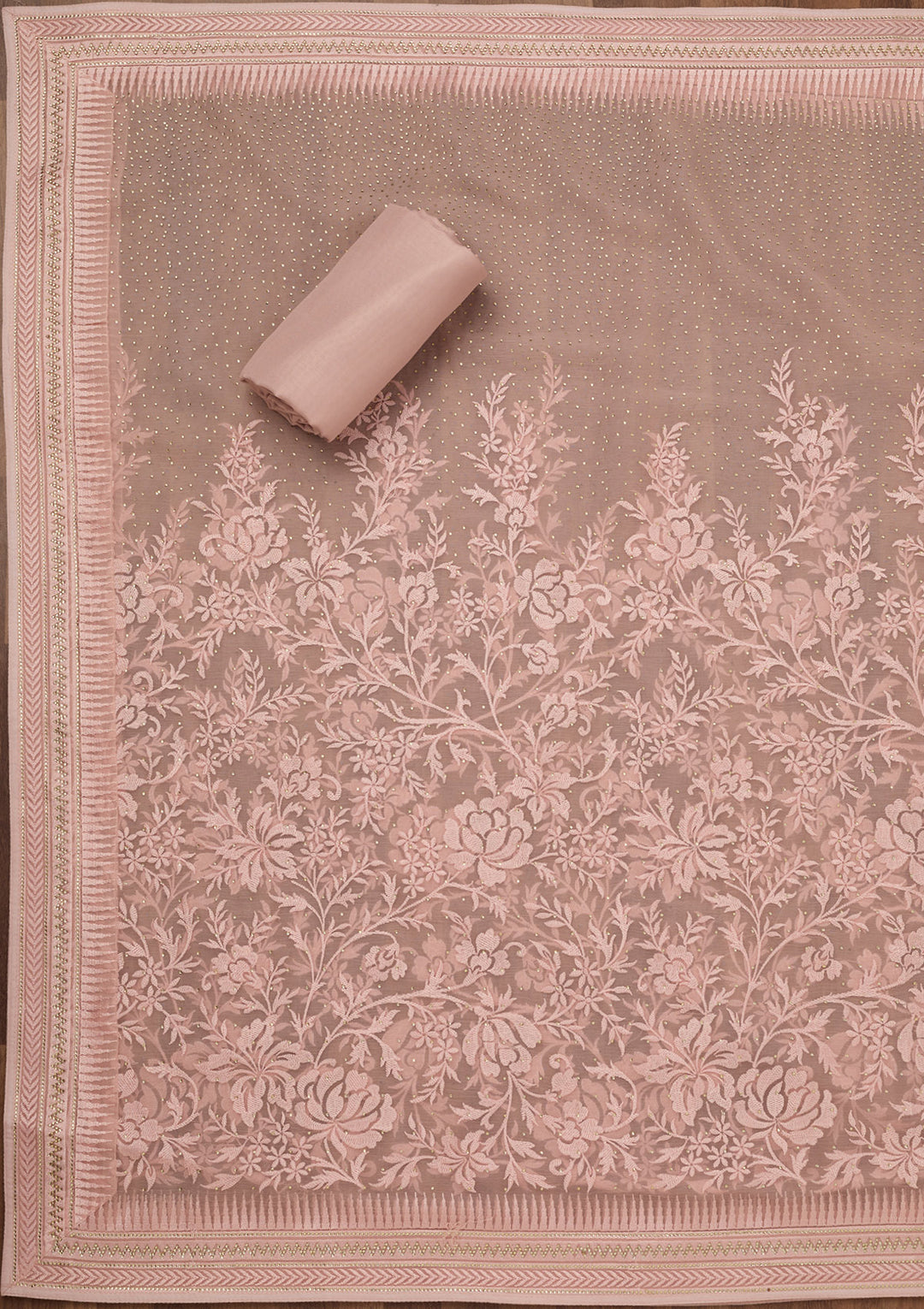 Onion Pink Threadwork Tissue Unstitched Salwar Suit