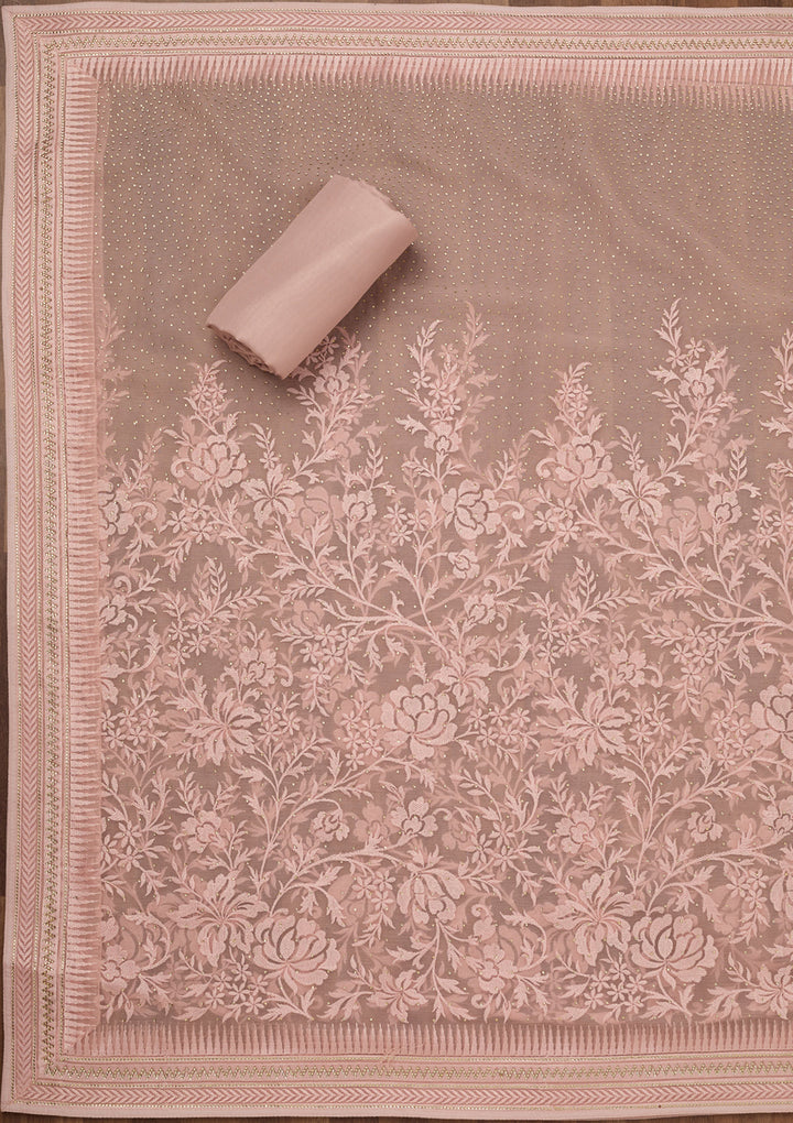 Onion Pink Threadwork Tissue Unstitched Salwar Suit