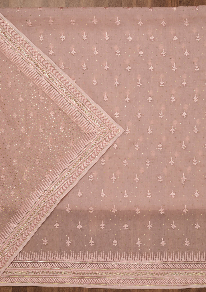 Onion Pink Threadwork Tissue Unstitched Salwar Suit