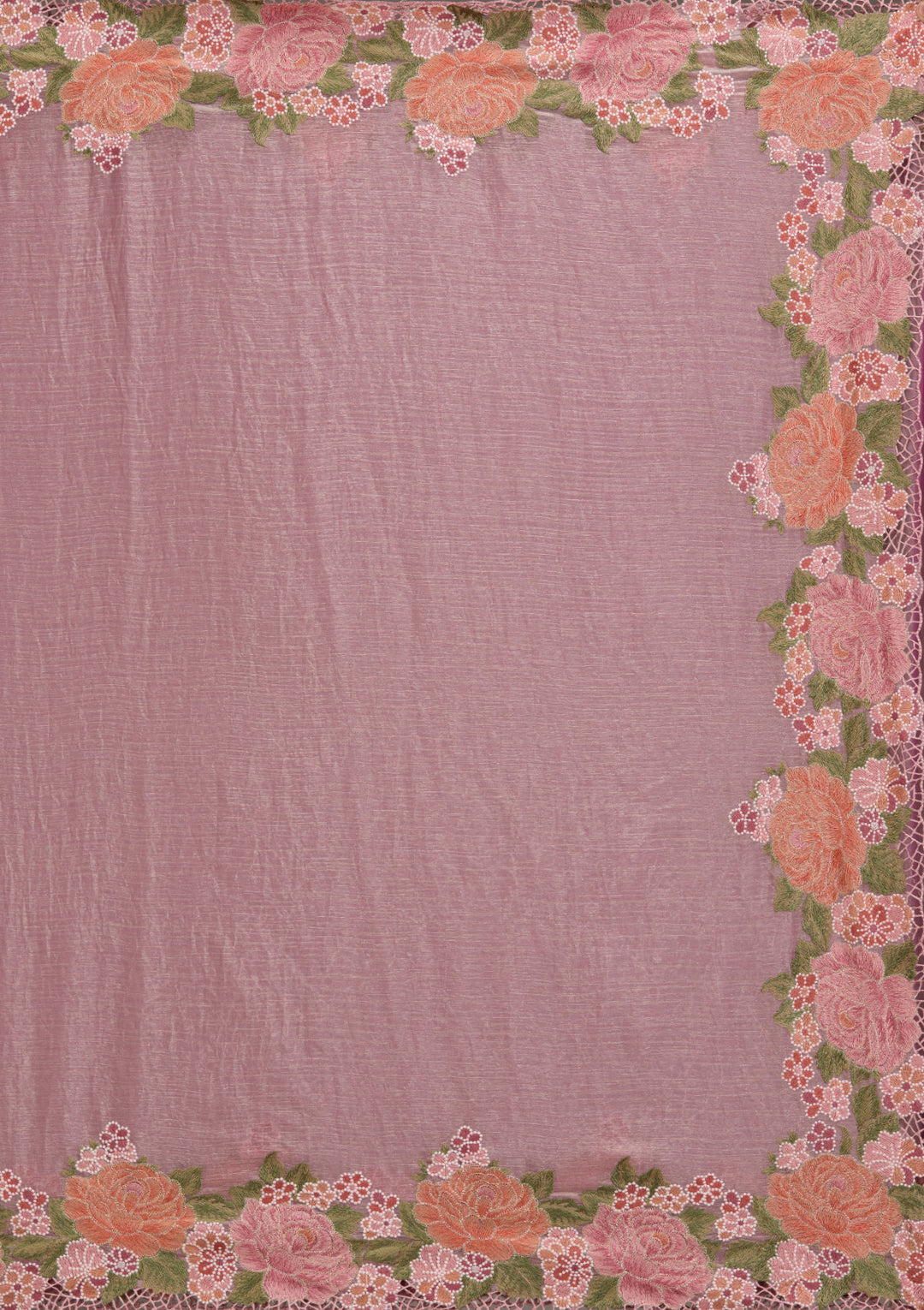 Koskii Tissue Lavender Saree – Elegant Cutwork Design