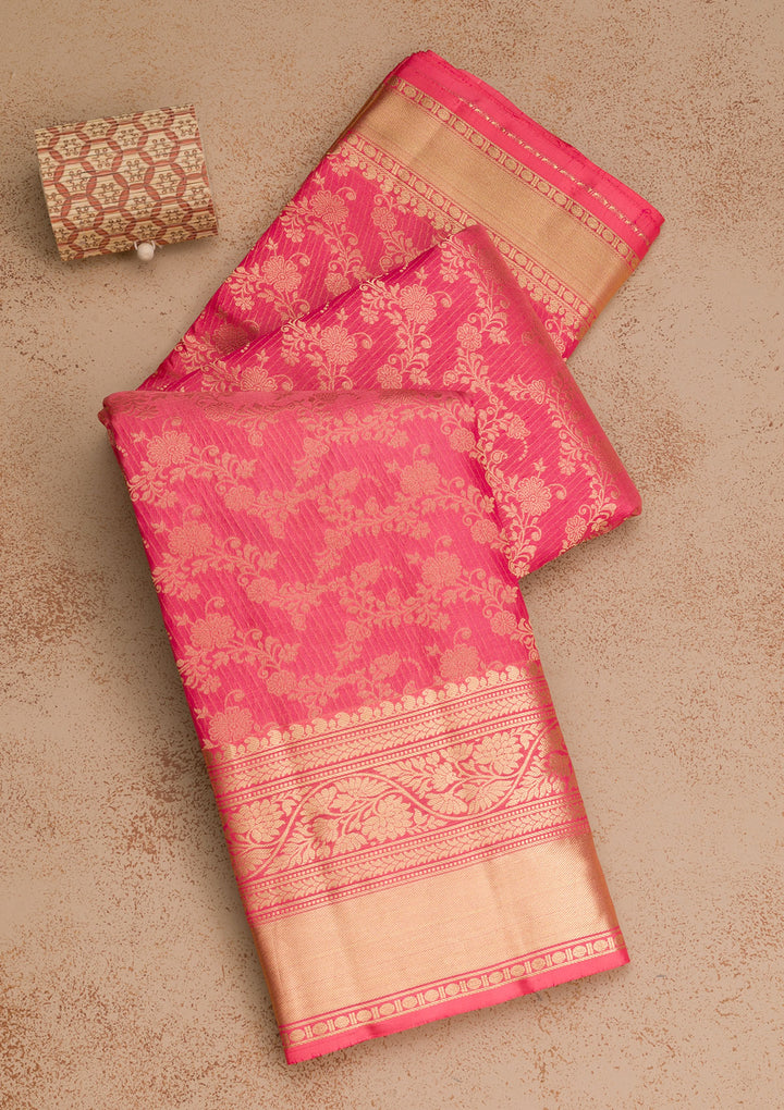Onion Pink Zariwork Pure Silk Saree