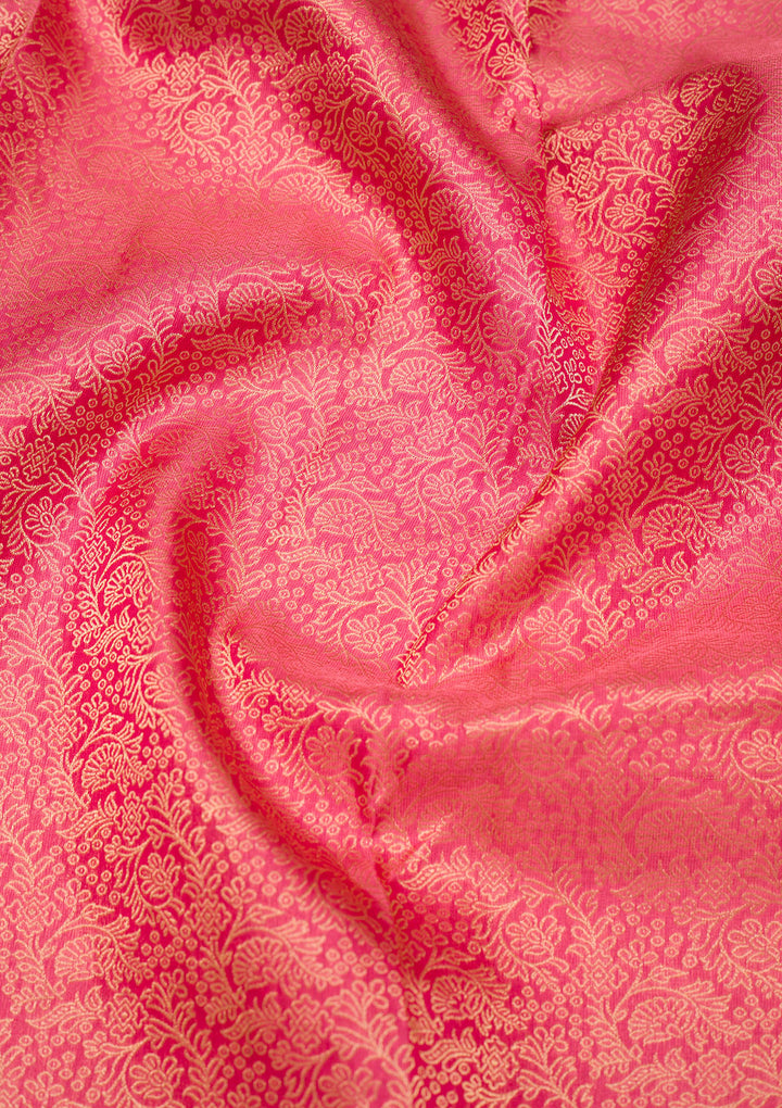 Onion Pink Silk Jaal Gold Zariwork Saree With Matching Blouse Piece
