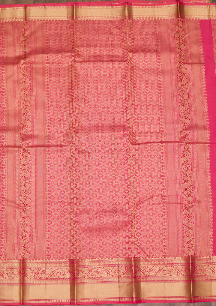 Onion Pink Silk Jaal Gold Zariwork Saree With Matching Blouse Piece