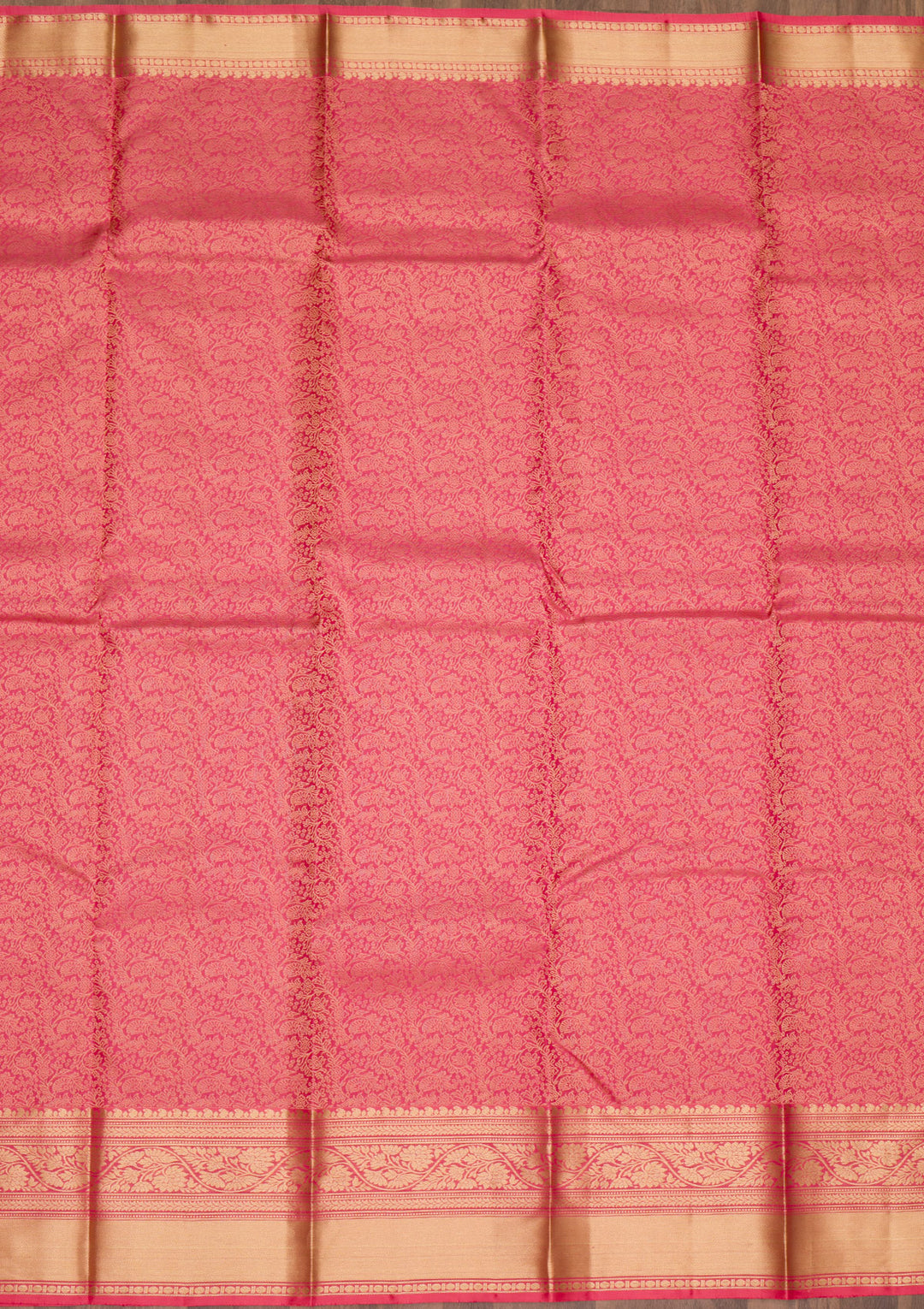 Onion Pink Silk Jaal Gold Zariwork Saree With Matching Blouse Piece