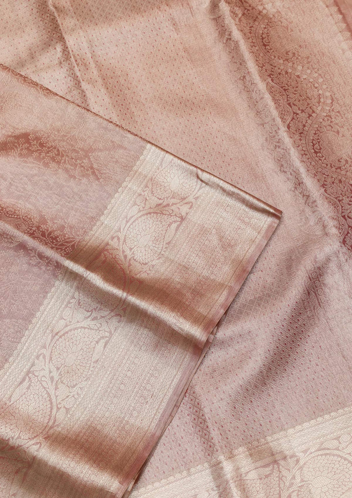 Onion Pink Zariwork Kanjivaram Pure Silk Saree