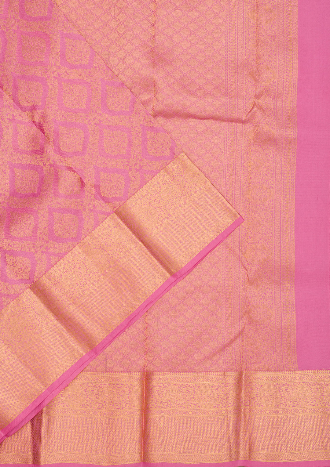 Onion Pink Pure Silk Jaal Gold Zariwork Saree With Matching Blouse Piece