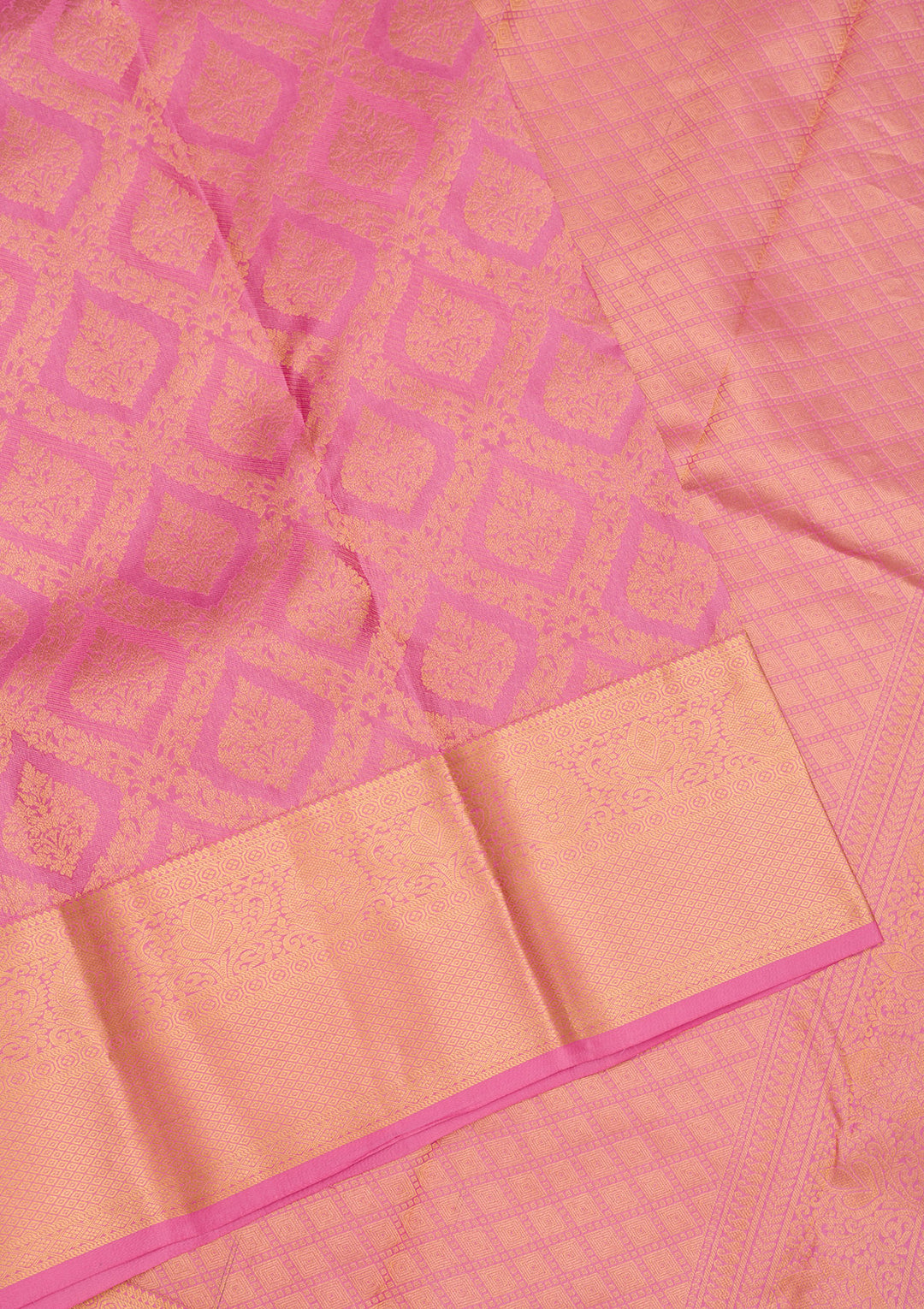Onion Pink Pure Silk Jaal Gold Zariwork Saree With Matching Blouse Piece