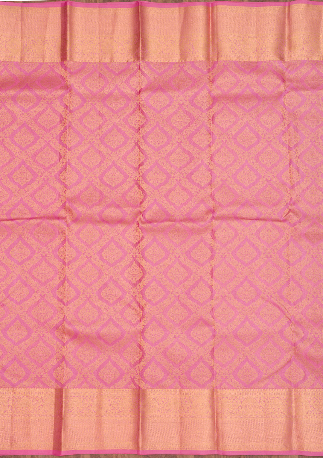 Onion Pink Pure Silk Jaal Gold Zariwork Saree With Matching Blouse Piece