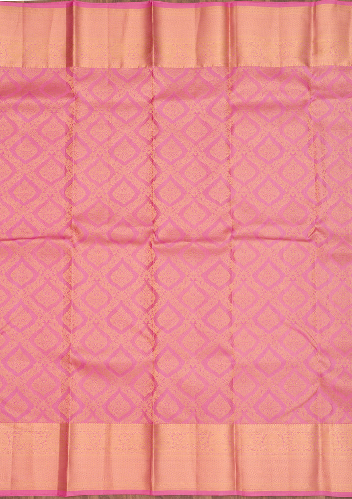 Onion Pink Pure Silk Jaal Gold Zariwork Saree With Matching Blouse Piece
