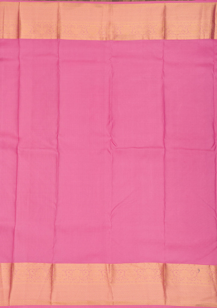 Onion Pink Pure Silk Jaal Gold Zariwork Saree With Matching Blouse Piece