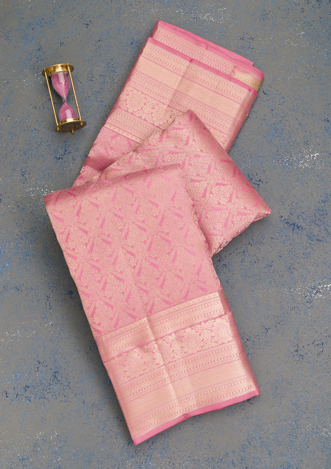 Onion Pink Silk Jaal Gold Zariwork Saree With Matching Blouse Piece