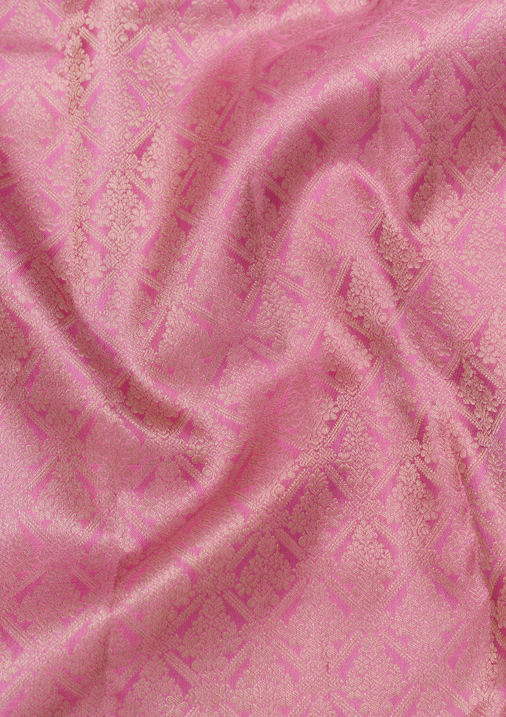 Onion Pink Silk Jaal Gold Zariwork Saree With Matching Blouse Piece