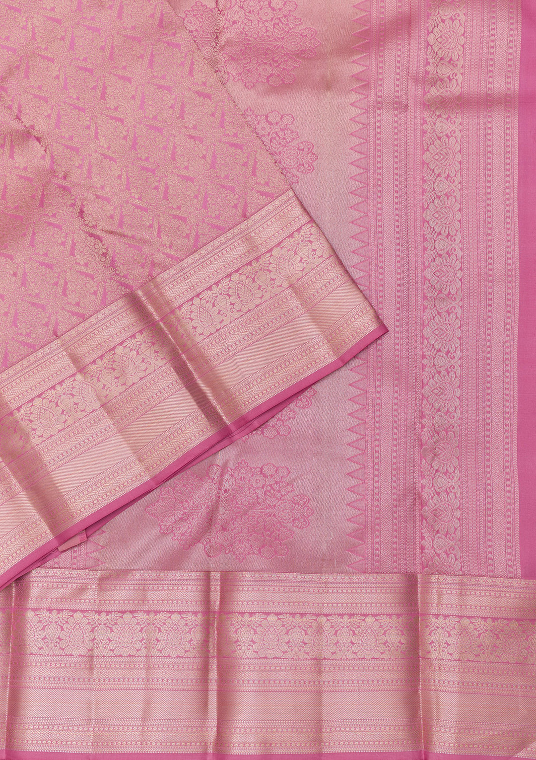 Onion Pink Silk Jaal Gold Zariwork Saree With Matching Blouse Piece