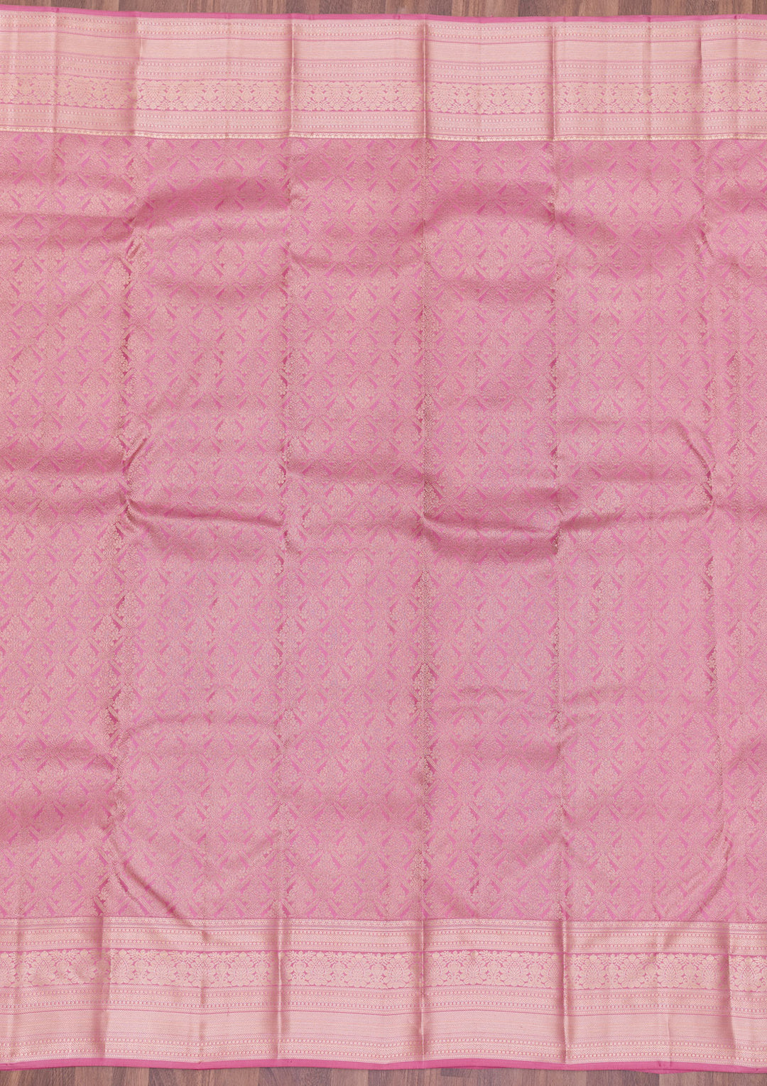 Onion Pink Silk Jaal Gold Zariwork Saree With Matching Blouse Piece