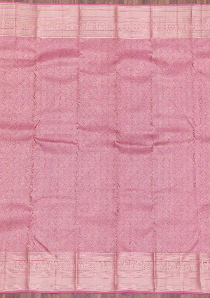 Onion Pink Silk Jaal Gold Zariwork Saree With Matching Blouse Piece