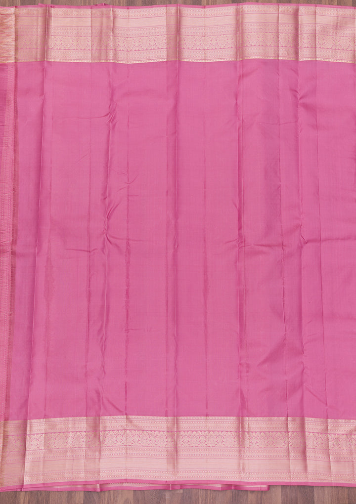 Onion Pink Silk Jaal Gold Zariwork Saree With Matching Blouse Piece