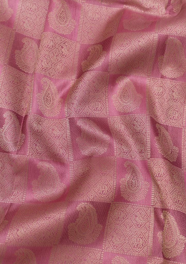 Onion Pink Zariwork Kanjivaram Pure Silk Saree
