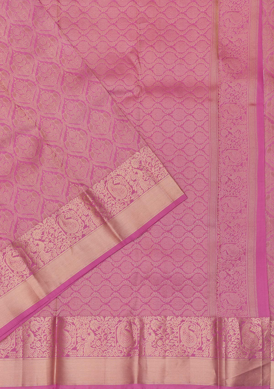 Onion Pink Silk Jaal Gold Zariwork Saree With Matching Blouse Piece