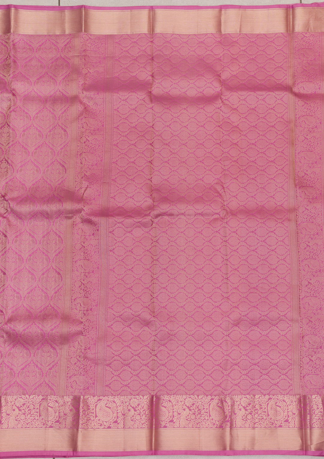 Onion Pink Silk Jaal Gold Zariwork Saree With Matching Blouse Piece
