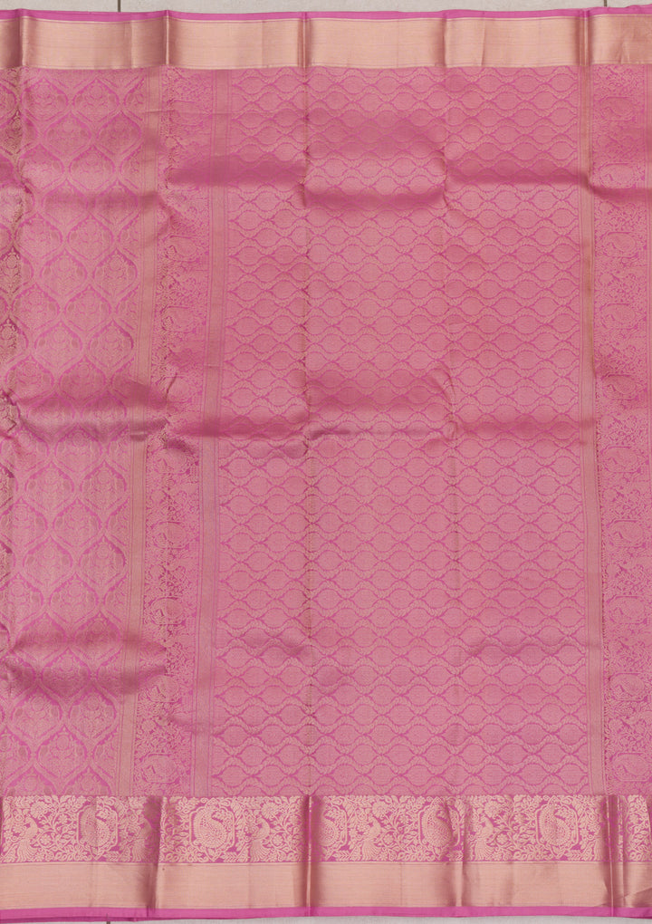 Onion Pink Silk Jaal Gold Zariwork Saree With Matching Blouse Piece