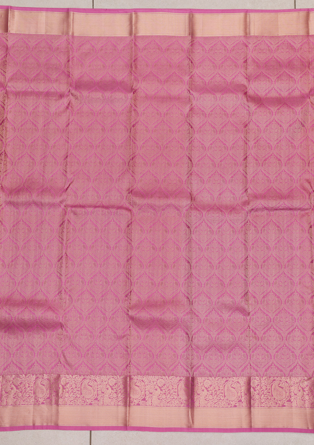 Onion Pink Silk Jaal Gold Zariwork Saree With Matching Blouse Piece
