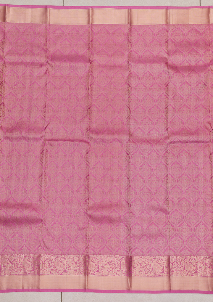 Onion Pink Silk Jaal Gold Zariwork Saree With Matching Blouse Piece
