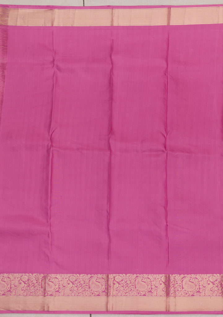 Onion Pink Silk Jaal Gold Zariwork Saree With Matching Blouse Piece