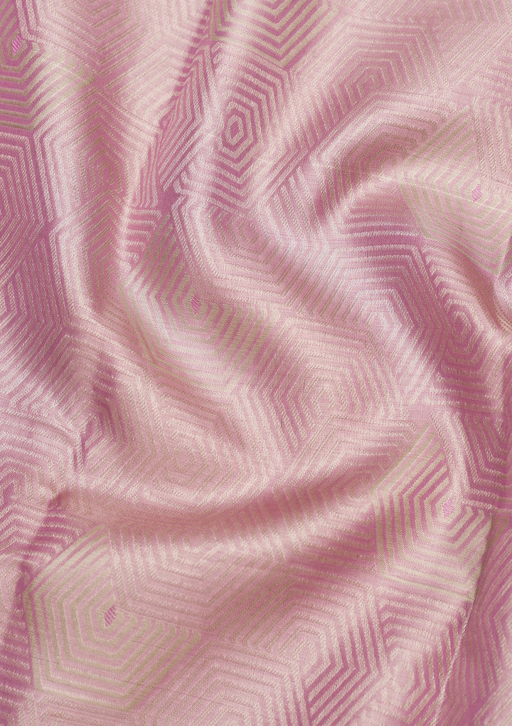 Onion Pink Tissue Jaal Silver Zariwork Saree With Matching Blouse Piece