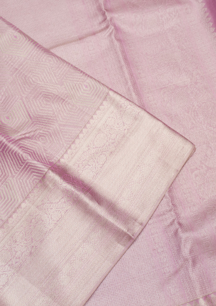Onion Pink Tissue Jaal Silver Zariwork Saree With Matching Blouse Piece