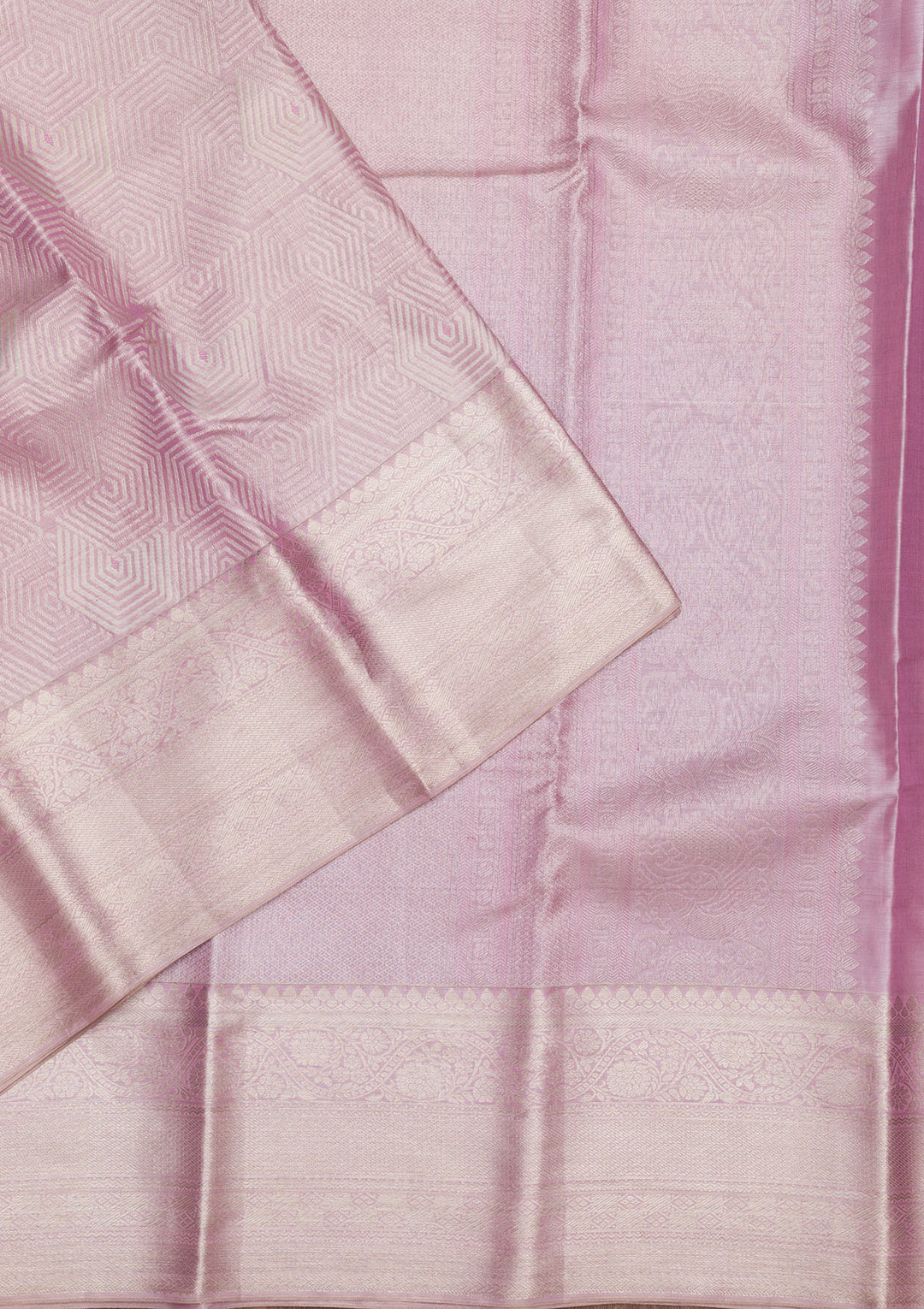 Onion Pink Tissue Jaal Silver Zariwork Saree With Matching Blouse Piece