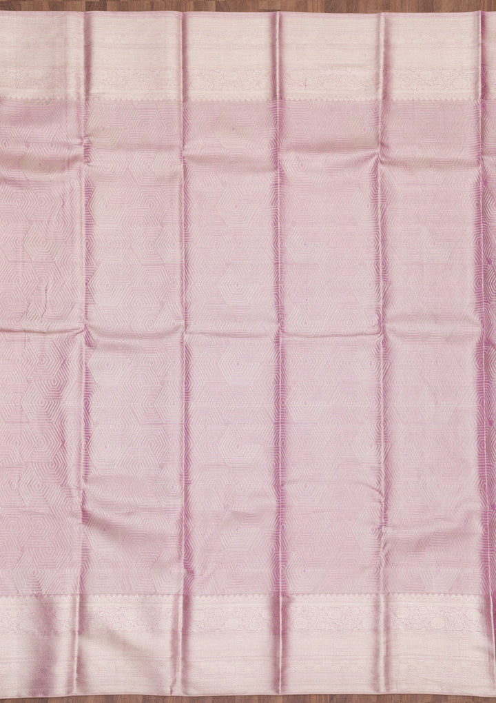Onion Pink Tissue Jaal Silver Zariwork Saree With Matching Blouse Piece