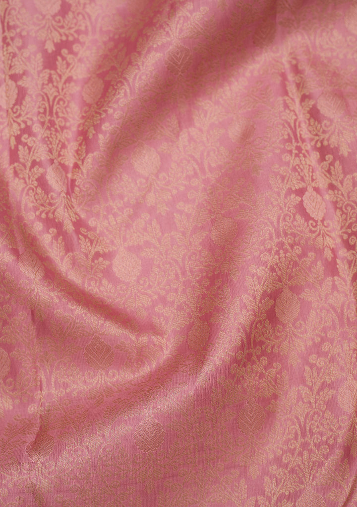 Onion Pink Silk Jaal Gold Zariwork Saree With Matching Blouse Piece