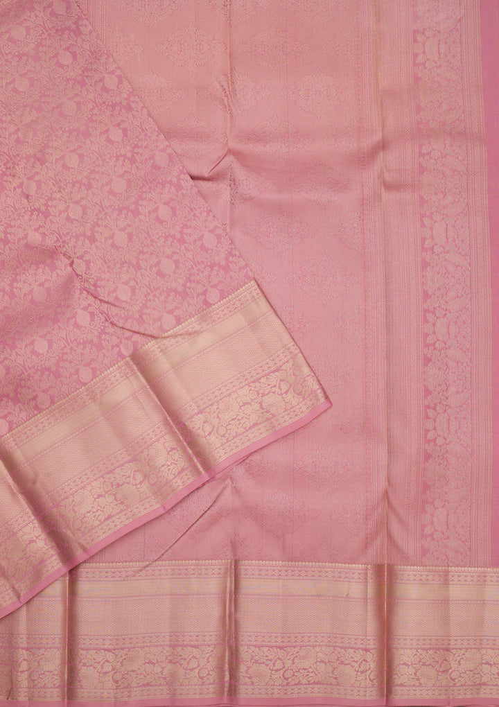 Onion Pink Silk Jaal Gold Zariwork Saree With Matching Blouse Piece