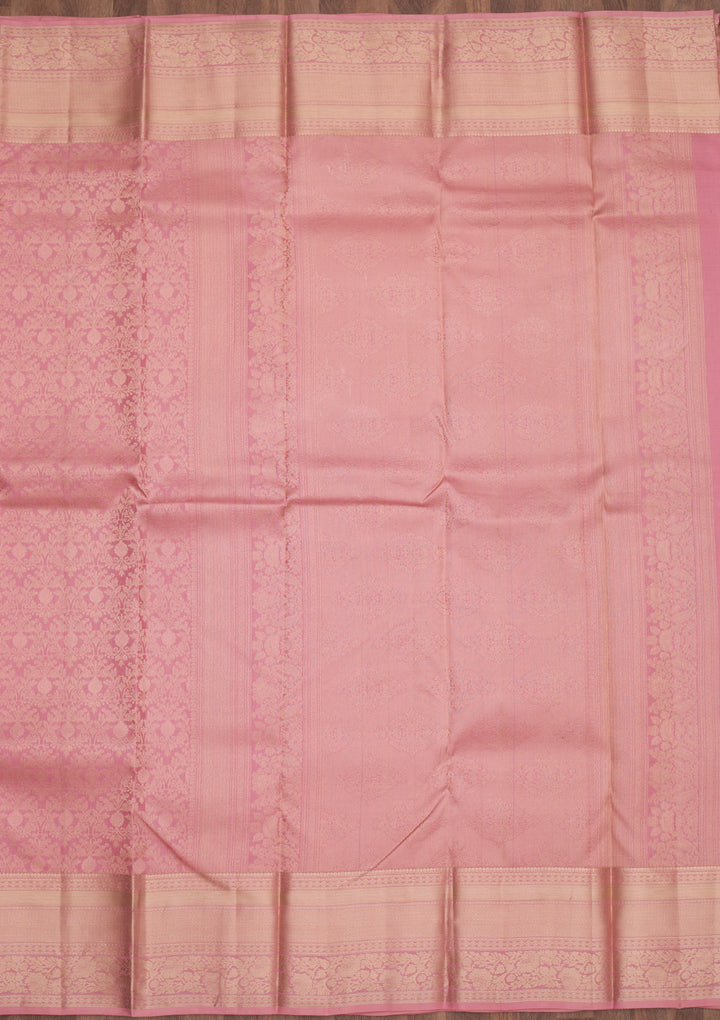 Onion Pink Silk Jaal Gold Zariwork Saree With Matching Blouse Piece