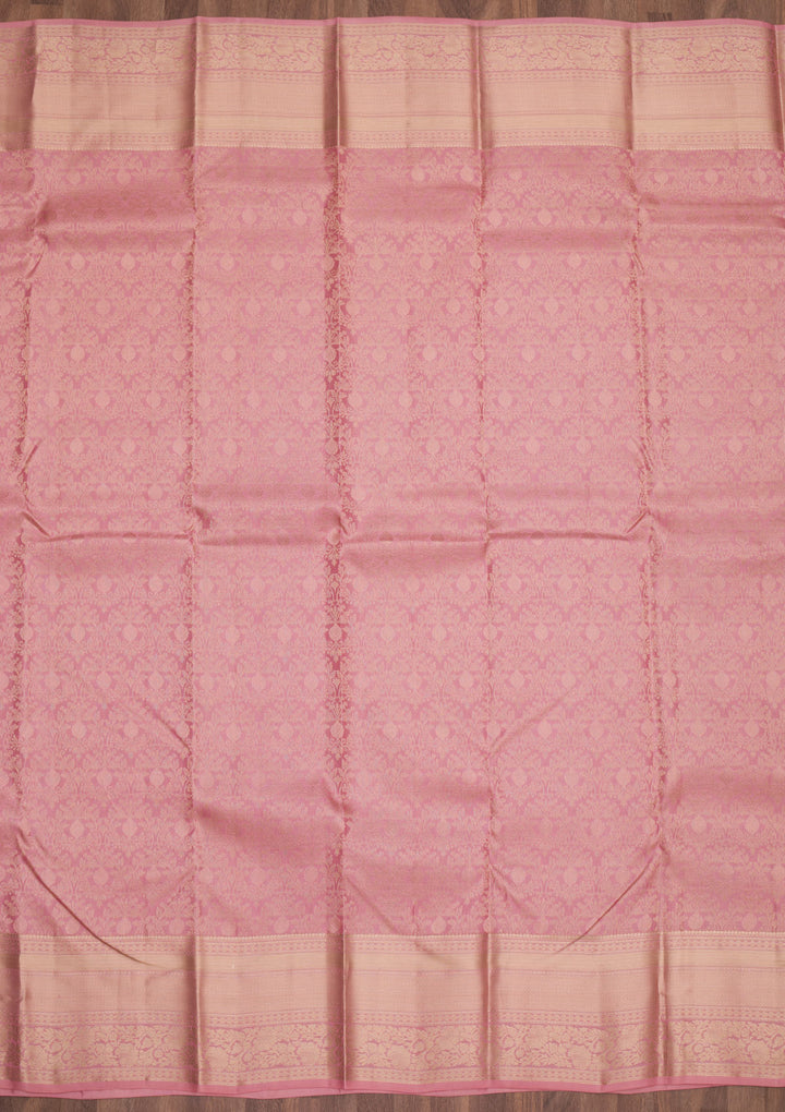 Onion Pink Silk Jaal Gold Zariwork Saree With Matching Blouse Piece