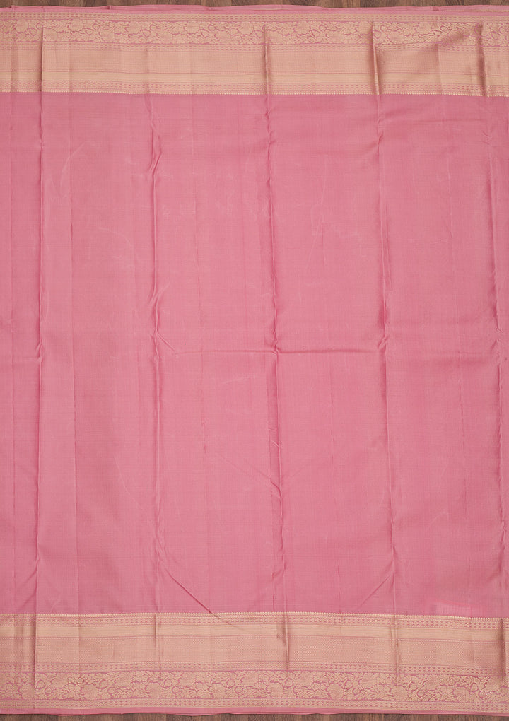 Onion Pink Silk Jaal Gold Zariwork Saree With Matching Blouse Piece