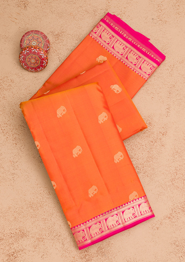 Onion Pink Silk Buti Gold Zariwork Saree With Matching Blouse Piece