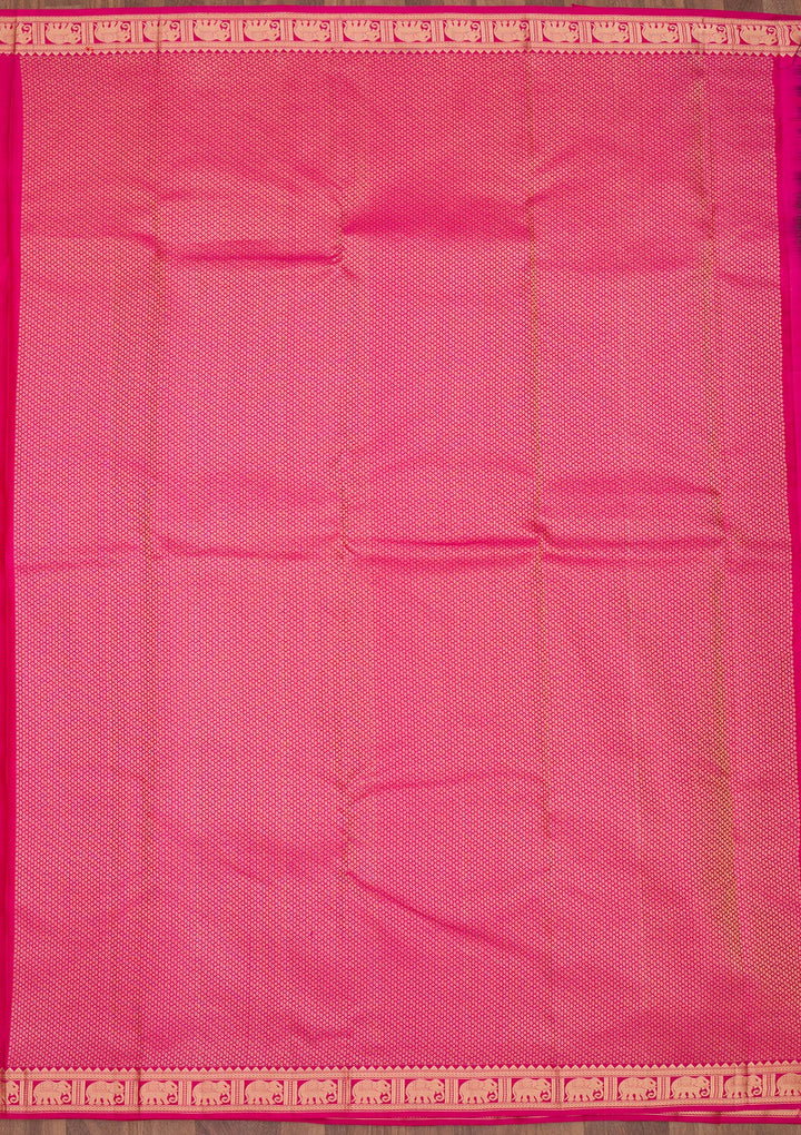 Onion Pink Silk Buti Gold Zariwork Saree With Matching Blouse Piece