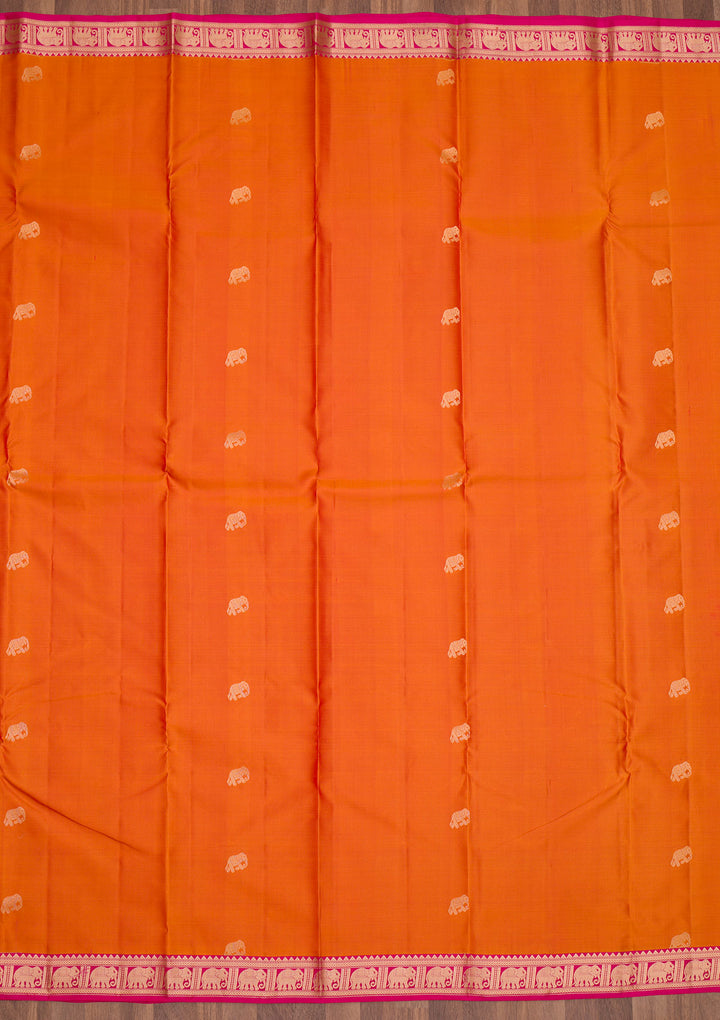 Onion Pink Silk Buti Gold Zariwork Saree With Matching Blouse Piece