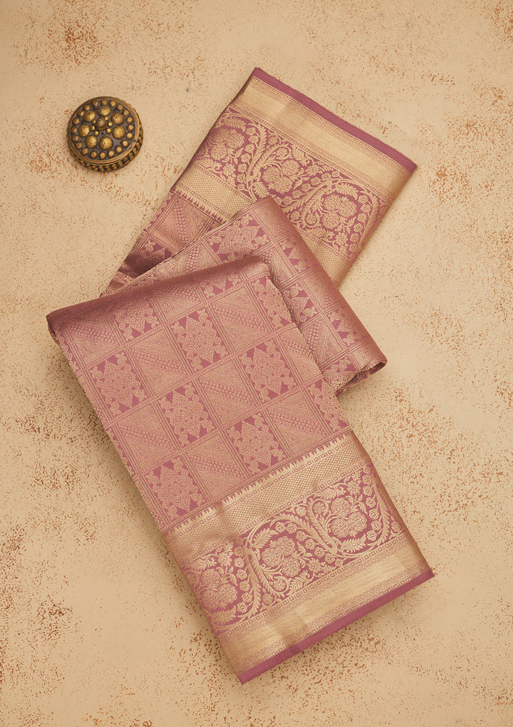 Onion Pink Pure Silk Jaal Zariwork Saree With Matching Blouse Piece