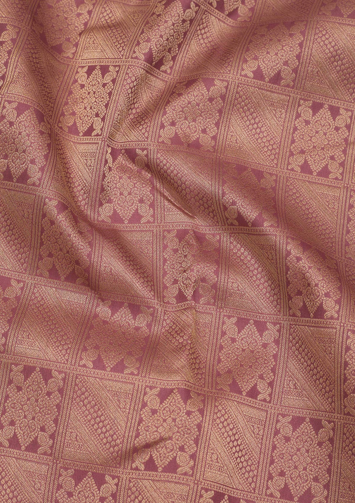 Onion Pink Pure Silk Jaal Zariwork Saree With Matching Blouse Piece