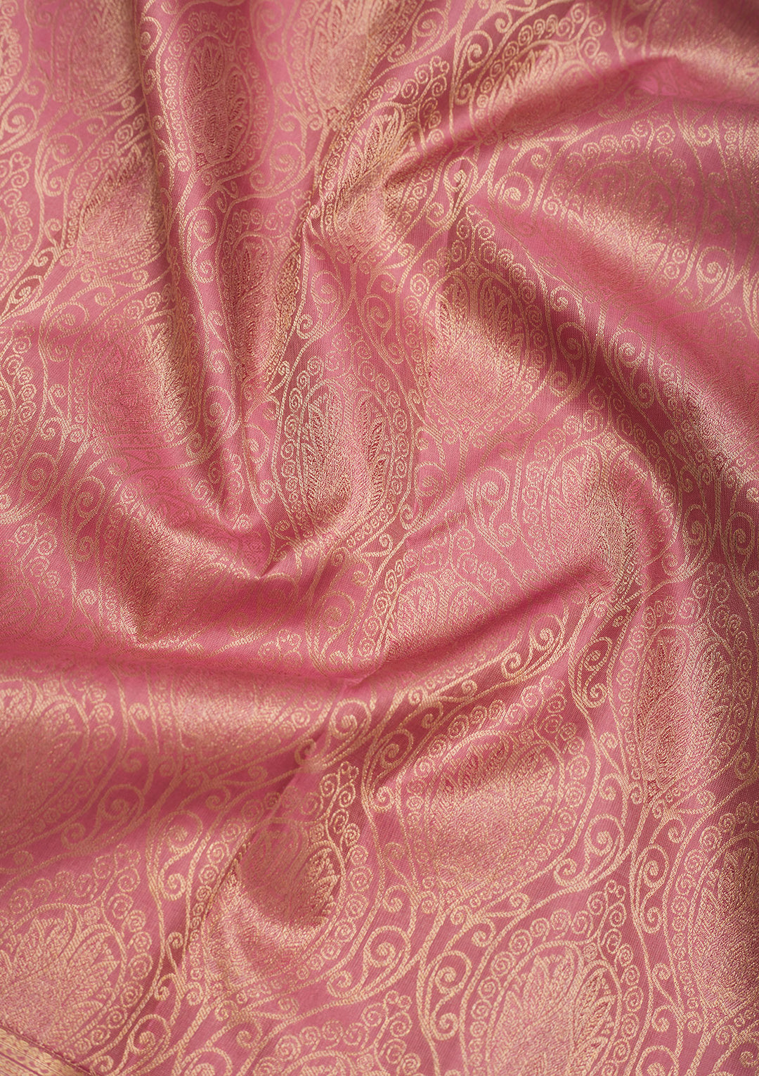 Onion Pink Pure Silk Jaal Gold Zariwork Saree With Matching Blouse Piece