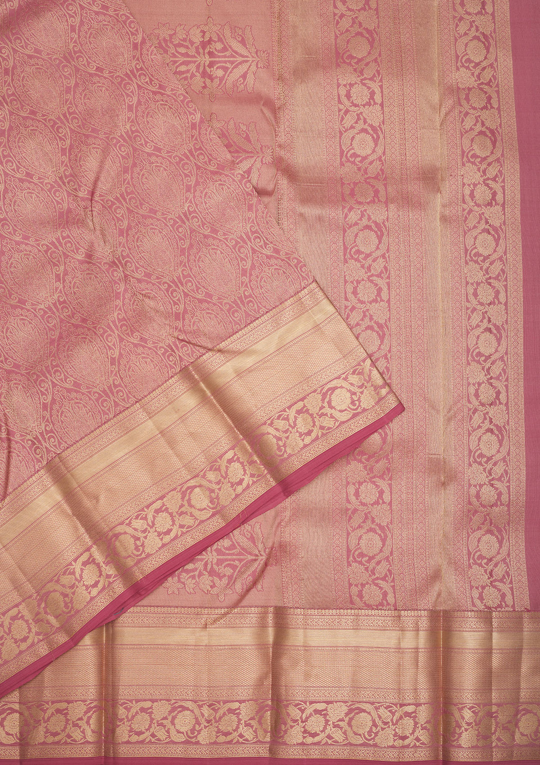 Onion Pink Pure Silk Jaal Gold Zariwork Saree With Matching Blouse Piece