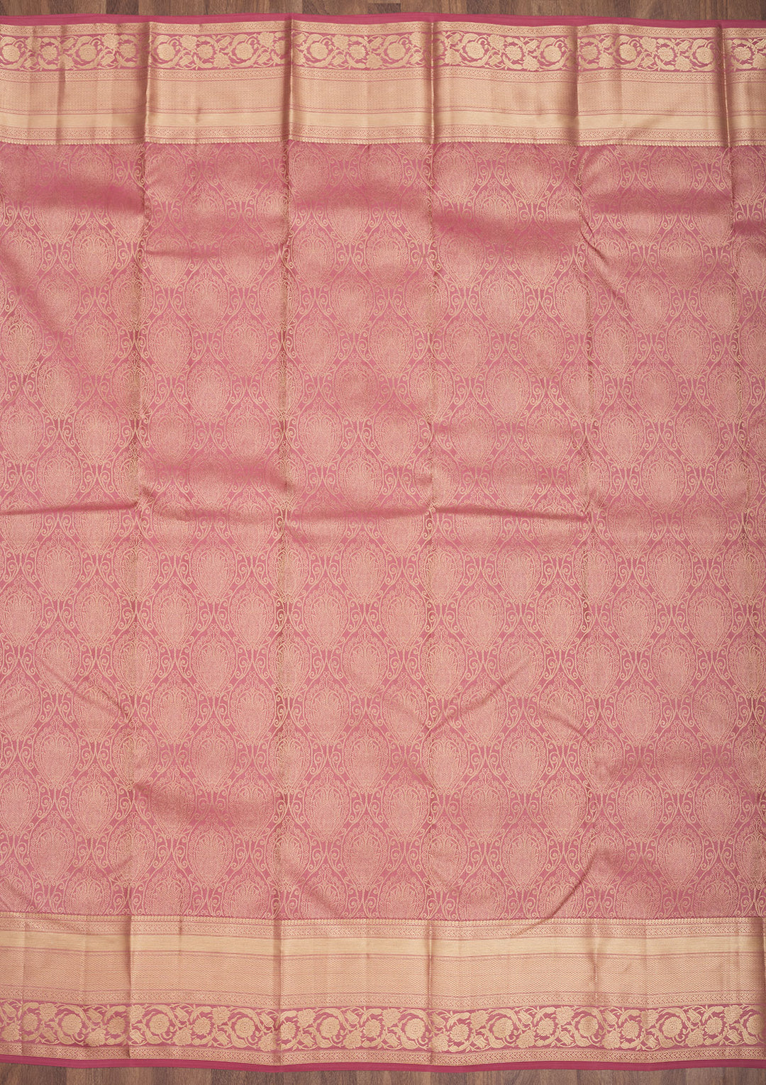 Onion Pink Pure Silk Jaal Gold Zariwork Saree With Matching Blouse Piece
