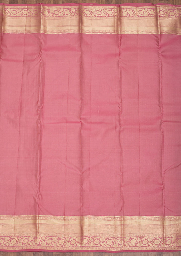Onion Pink Pure Silk Jaal Gold Zariwork Saree With Matching Blouse Piece